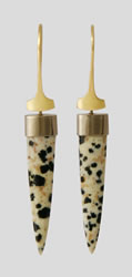 Drop earrings in gold with Dalmation Agate stones